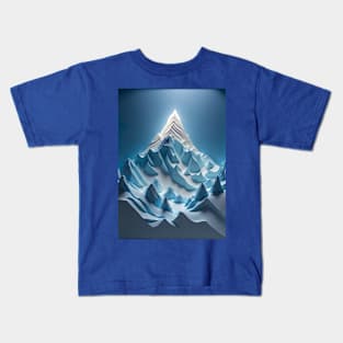 Super Minimalistic Paper quill Carving of cool ethereal Mount Everest with only shades of blue ! Kids T-Shirt